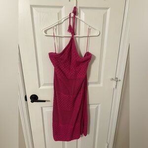Fuchsia crocheted halter dress